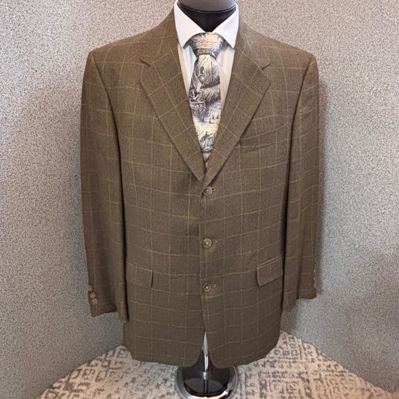 Hart Schaffner Marx Windowpane Plaid Blazer 44L Brown Sport Jacket Parisian Wool - Picture 2 of 16